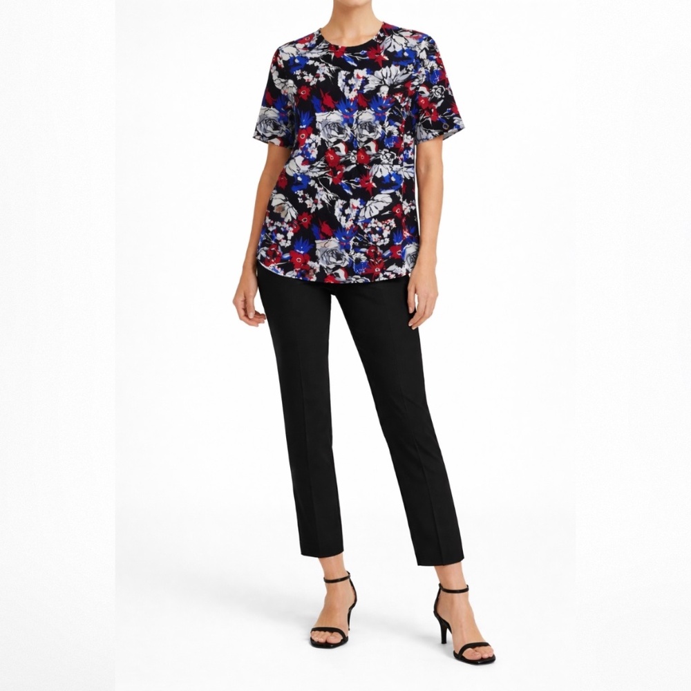 MARKUS LUPFER GRAPHIC FLORAL SILK TEE BLOUSE SIZE XS "NWT"